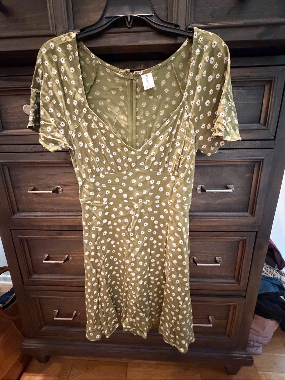 bp Olive Green Floral Asymmetrical Short Dress